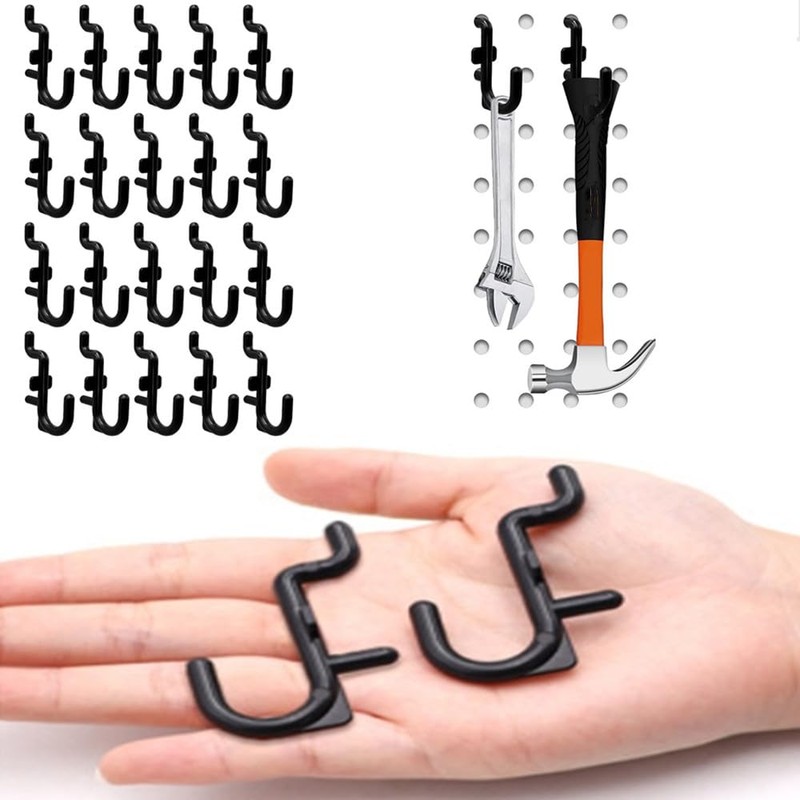 Pegboard Hooks, 60 Pcs J Shape Peg Hooks, CuiCanfla Black
