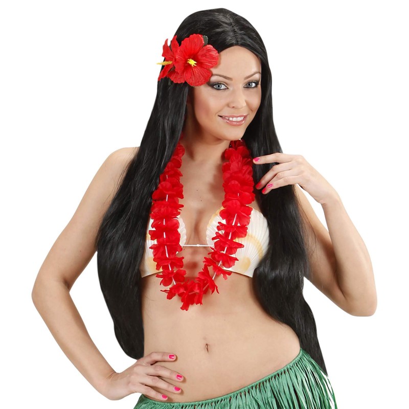 Hawaiian Leis - Red Accessory for Tropical Lua Fancy Dress