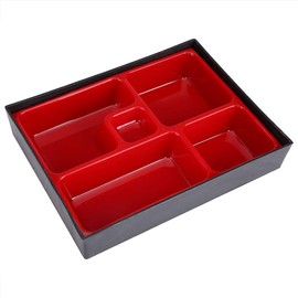 Bento Boxes, Japanese Style Wood Storage Box, Plastic Lunch Bento Box Compartments with Lids, for Restaurant Home Office Picnic (5 Grids), 27 x 20.5 x 5cm