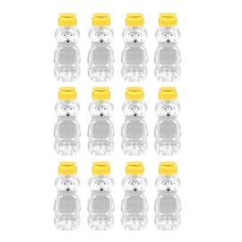 Cabilock Bear Honey Bottle Flip Top Lid Cap with Jar 240ml Squishy Bear Plastic Empty Dispenser Honey Syrup Condiment Party 12pcs