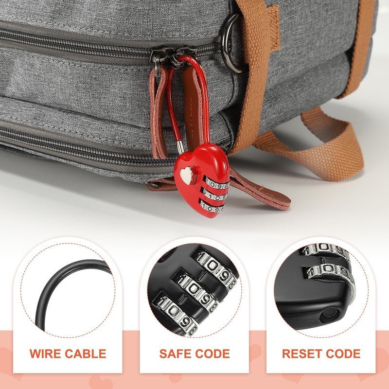 PATIKIL 3 Digit Cable Combination Lock, 3 Pcs Heart Shape