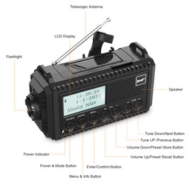 DAB+/DAB/FM Wind up Solar Radio, 5000mAh Digital Radio with LCD Display, Hand Crank, USB Port, Headphone Jack, Flashlight, Reading Lamp, SOS, Radio Mono/Stereo for Camping Hiking-Black