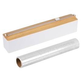 sourcing map 14"x2.6" Plastic Wrap Dispenser with Cutter and Magnetic Bottom, Suitable for Tin Foil, Plastic Cling Wrap, Aluminum Foil - Wood Color