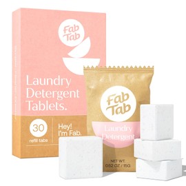 Fab Tab - Plastic - Free Laundry Detergent Tablets - Gentle Laundry Tablets - Natural Cleaning Products - Plant-Based - No Harsh Chemicals - Removes Stains - Fresh Laundry Scent -30 Tablets
