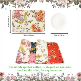 ART Pinecone Patchwork Floral Placemats Set of 4 – Handmade Cotton Table Mats, 13x19 Inches, Vintage Botanical Design for Farmhouse, Rustic Dining Table Decor (4, Patchwork Floral Original)