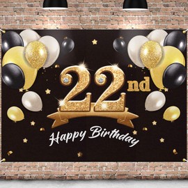 PAKBOOM Happy 22nd Birthday Banner Backdrop - 22 Birthday Party Decorations Supplies for Men Him - Black Gold 4 x 6ft