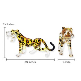 ChangThai Design Tiny 2½" Long Yellow Black Spots Walking Leopard Figurine - Miniature Hand Blown Painted Glass Spotted Wild Cats Panther Crystal Animals Decorative Collectible Figurines Décor Gifts