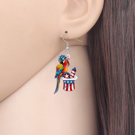 RAIDIN Acrylic Funny 4th of July Tropical Parrot Dangle Earrings Outfit Bird Gifts for Women Cute American Flag Hat Patriotic Earrings Quirky Jewelry for Mom Bird Lovers (Multicolour)
