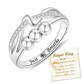 ACJFA Just Breathe Anxiety Rings for Women 925 Sterling Silver Wave Rings Self Reminder High and Low Ring Anti-Anxiety Jewelry (6#)