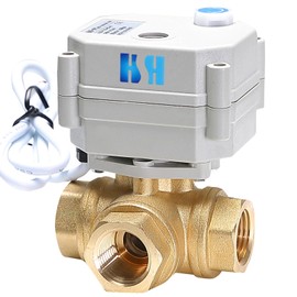 HSH-Flo 3 Way 1/2 inch 12VDC 24VAC/DC L Type Auto Return Brass Electrical Position Feedback On/Off Motorized Ball Valve