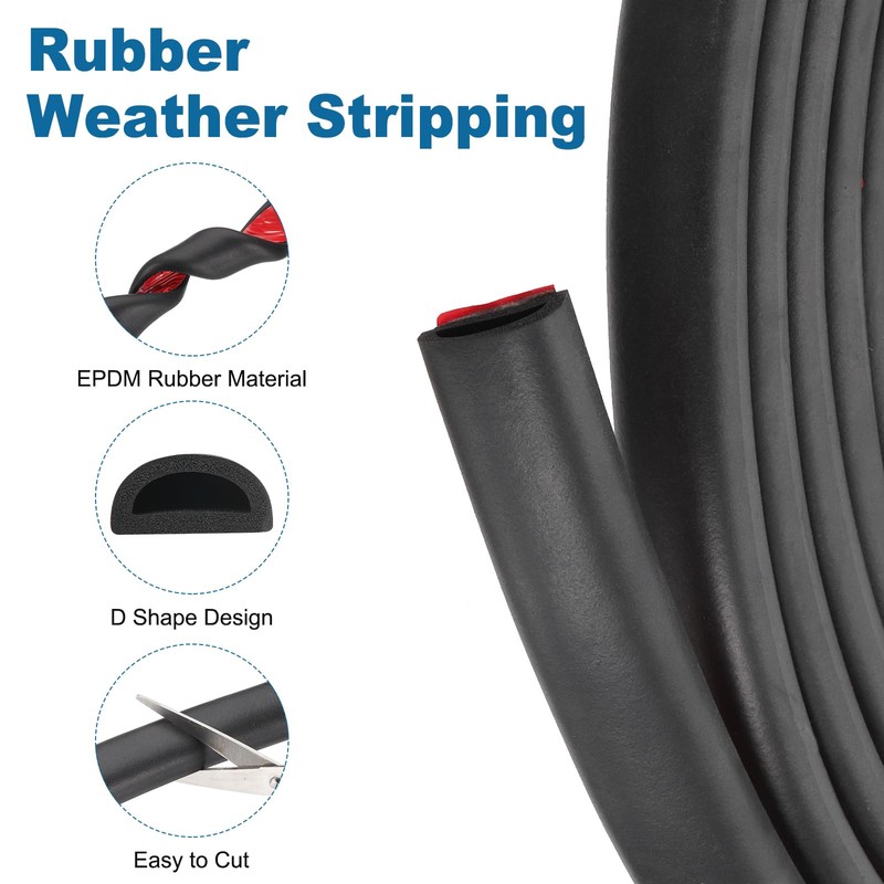PATIKIL 13 ft D Shape Rubber Seal Strip, Self-Adhesive EPDM