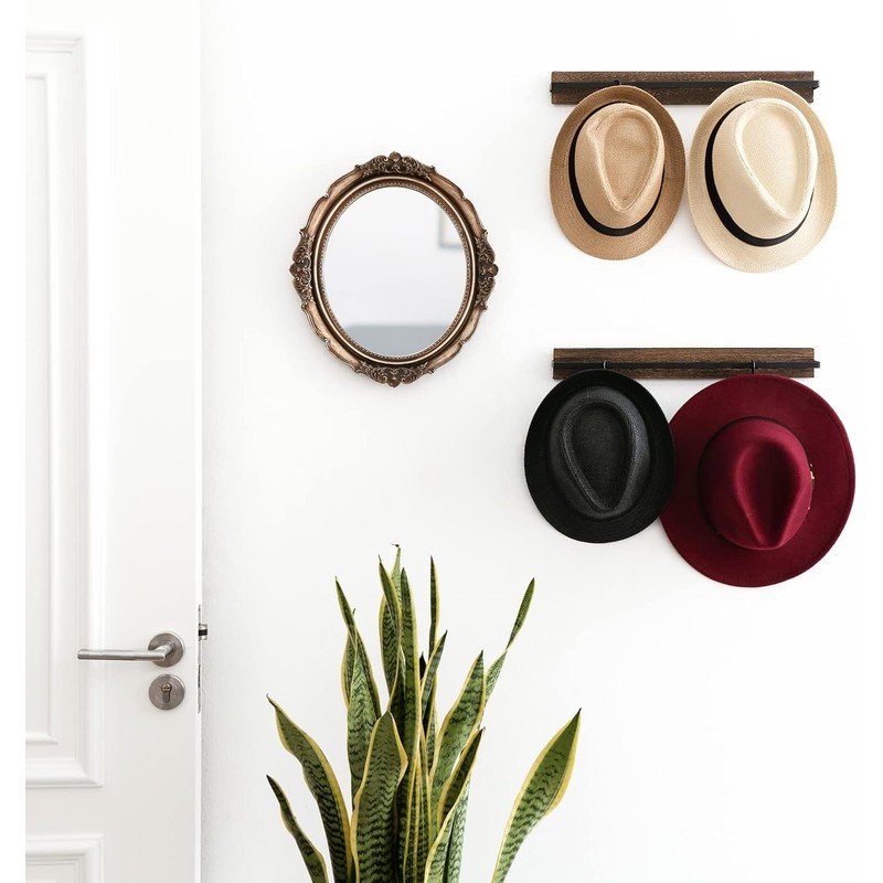 Mkono Hat Rack for Wall Wooden Baseball Caps Organizer with