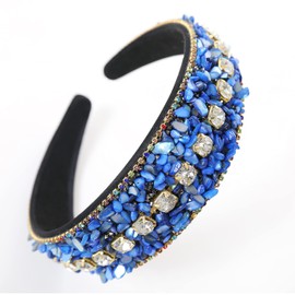 Gmmidea Rhinestone Women Headband Sparkle Diamond Crystal Headband Padded Wide Hairband Glitter Hair Accessories for Women Girls Royal Blue