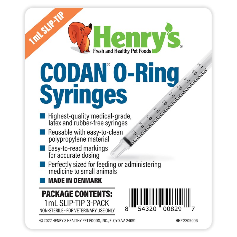 Henry's Healthy Pets CODAN Slip-Tip O-Ring Syringes, 1 mL (3