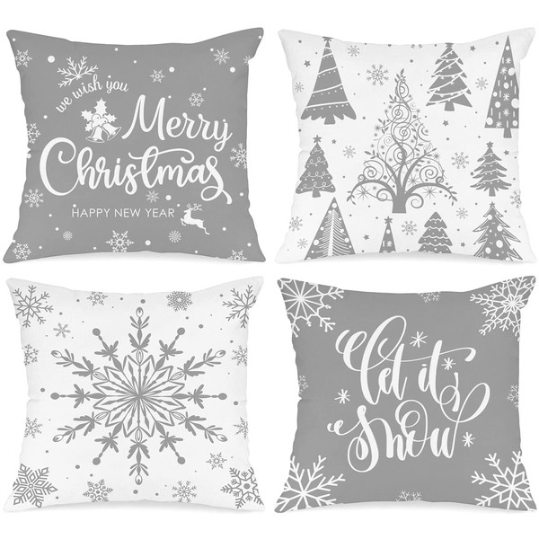 Ywlake White and Grey Christmas Throw Pillow Covers 18x18 Set