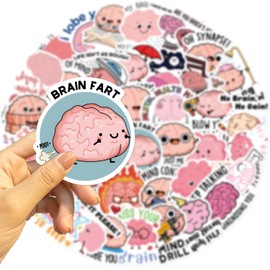 Funny Brain Stickers for Kids,Teens,Adults, 50PCS Cute Cartoon Brain Stickers Bulk,Vinyl Waterproof Mental Stickers for Water Bottle,Laptop,Phone,Scrapbook,Body Organ Biology Decals