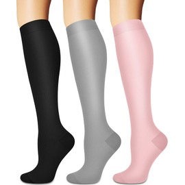 3 pares de calcetines de compresión, calcetines de compresión para mujeres y hombres, ideales para médicos, enfermería, correr, viajes, 18 Rojo/Azul Marino/Gris, Pequeño - mediano
