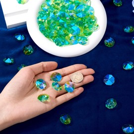 Magibeads 90Pcs Glass Octagon Beads 18mm Faceted Chandelier Beads Iridescent Beads Hanging Suncatcher Beads Links Green Prism Beads for Crafts DIY Suncatchers Wind Chimes