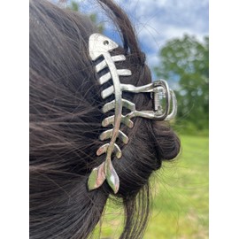 Metal Fishbone Claw Hair Clip (Gold Tone)
