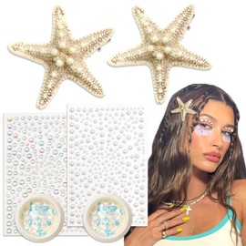 AOREAS Pinza para El Pelo de Estrella de Mar con Pegatinas de Perlas, Pinza para El Pelo de Sirena Y Purpurina Corporal, Conjunto de Purpurina Facial, Accesorios para El Pelo de Sirena para Mujeres, N