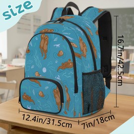 PATTERNFUL School Backpack for Men Women, Laptop Backpack Bookbag for Kids Students College Business Travel with Chest Strap 16.7 Inch(Sea Otters)