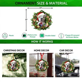 Talataca American Bulldog 2D Flat Christmas Ornament, American Bulldog Wearing A Christmas Hat Wreath Pine Tree Decor, Hanging House Charm Eve Keepsake, Car Rear View Mirror Accessories, Xmas Gift