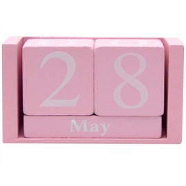 Framendino, Pink Vintage Wood Calendar Rustic Block Chic Perpetual Calendar Desktop Wooden Cubes Calendars for Home Office Desk Decoration