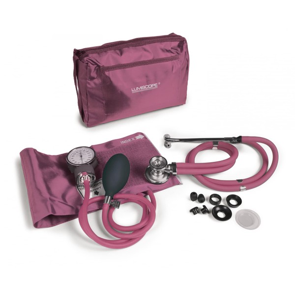Lumiscope Professional Blood Pressure Kit - Stethoscope, Manual BP Cuff, Sphygmomanometer - Pink