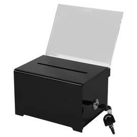 AIWMQYYF Acrylic Donation Box, Black Donation Box Lockable with Slot, 16 x 11.6 x 10.1 cm, Large Donation Box with Lock for Donations, Votes, Tombola