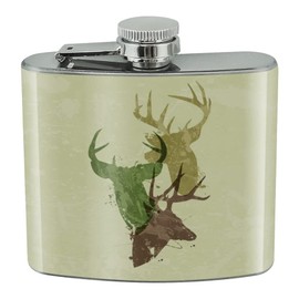 Deer Heads Trio Design Hunting Hunter Camouflage Stainless Steel 5oz Hip Drink Kidney Flask