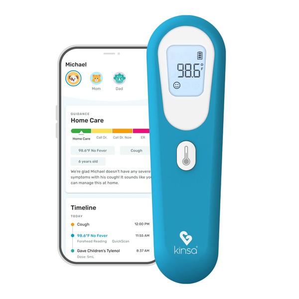 Kinsa QuickScan Smart Thermometer - No-Touch, Contactless Digital Forehead Thermometer for Babies, Kids, Adults - Works with a Smartphone App to Track Family Health & Offer Symptom Advice