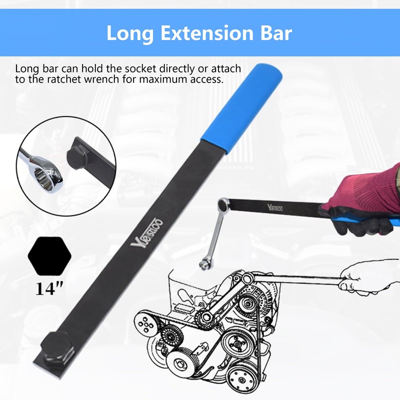 Yuesstloo 15pcs Universal Ratcheting Serpentine Belt Tool Set, Serpentine Belt