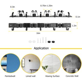 SLIIMU 16'' Broom and Mop Holder Wall Mount with 4 Racks 5 Hooks, Storage Organizer Wall Hanger, Cleaning Tool Hanging Grippers for Kitchen Bathroom Garden Garage Laundry Home Closet, Black