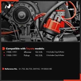 A-Premium Ignition Distributor with Cap and Rotor Compatible with Toyota 4Runner, Pickup, 1988 1989 1990 1991, 3.0L
