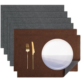 Banchif Textile Burlap Linen Placemats Dual-Sided Placemats Set of 6 Place Mats Non-Slip Washable Table Mats for Dining Table (Rectangular, Brown-Grey)