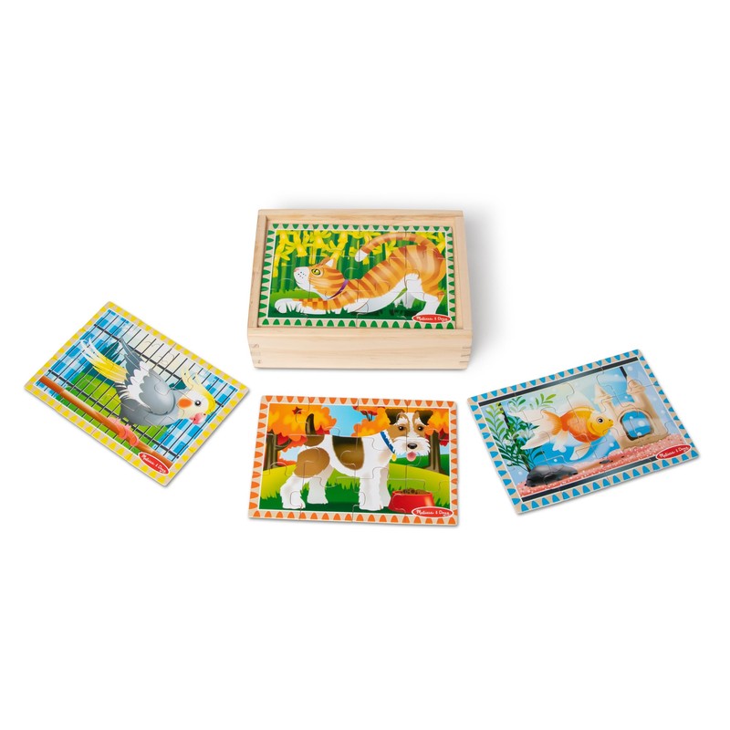 Melissa & Doug 4‑in‑1 Wooden Pets Jigsaw Puzzle Set, 48
