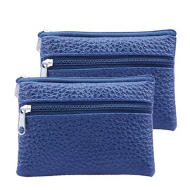 ZhengYue Mini Coin Purse Holder Wallet Leather Purses for Women Men Kids Minimalist Zip Pouch with Key Ring 2PCS Blue