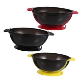 FRCOLOR Cuencos Para Teñir El Cabello y Mezcla De Color 3 Piezas Tamaño Mediano Plástico Resistente Negro Rojo Amarillo Para Peluquería Profesional y Uso Casero