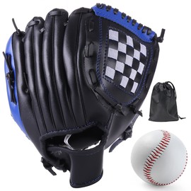 LeapBeast Baseball Gloves, Softball Gloves with 1 Ball, Baseball Training Competition Glove, Thickening Durable Softball Gloves for Children Adults (Black/Blue, 12.5 Inches)