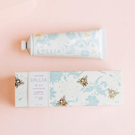 LOLLIA Wish Handcreme, 4 oz, Sugar Cane, Vanilla Bean, & Jasmine Scented Hand Cream for Women, Moisturizing Lotion for Dry Hands, Quick Absorbing Shea Butter & Cocoa Butter, Luxury Purse Essentials