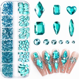 780pcs Blue Glass Nail Rhinestones Flat-Back Irregular Shapes for DIY Nail Art, Salon-Grade Nail Decorations (2mm-8mm Assorted Sizes) - 12 Grids Nail Gems for Girls Nails Art Supplies
