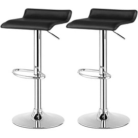 LUARANE Set of 2 Bar Stools, Height Adjustable Swivel Stool with PU Leather Cushion Footrest, Modern Kitchen Island Chair with Round Base, Hydraulic Barstool for Living Room Lounge Pub (Black)