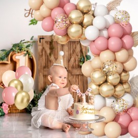 Balloons Birthday Pink Beige, Pack of 60 12 Inch Dusty Pink Beige Balloons Metallic Champagne Gold Nude Birthday Balloons for Girls Birthday Bride Baby Shower Wedding Boho Party Decoration