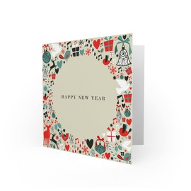 Wee Blue Coo Happy New Year Christmas Holiday Circle Blank Greeting Cards With Envelopes Pack of 6