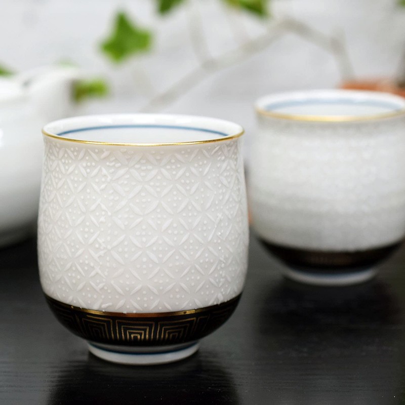 Pair of Tea Cups, Stylish, Kutani Ware for Couples, White