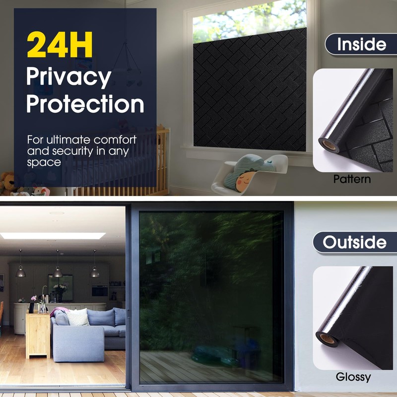 Coavas Blackout Window Film, 100% Sun Blocking & Darkening Privacy