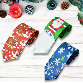 HOWAF 3 Pieces Funny Christmas Tie Men Snowflake Santa Claus Christmas Tie for Decoration Christmas Costume Accessories Men's Gift, multicoloured