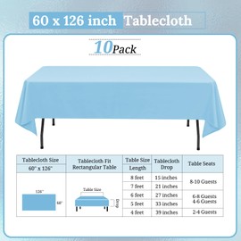 10 Pack Light Blue Tablecloths for 8 Foot Rectangle Tables 60 x 126 Inch - 8ft Rectangular Bulk Polyester Fabric Table Clothes for Wedding Buffet Party Banquet Reception Restaurant and Camping