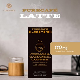 PureCafé Latte Blend with Cordyceps & Premium Ingredients | Instant Latte Mix for Energy & Wellness Support | Smooth, Creamy Flavor | Quick & Easy Preparation at Home