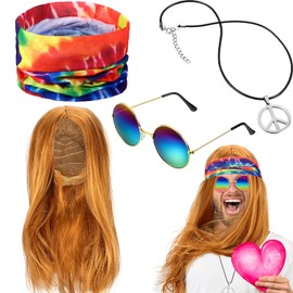 4-Piece Hippie Costume Set with Wig - Large 50lbs Capacity, Foldable and Machine Washable